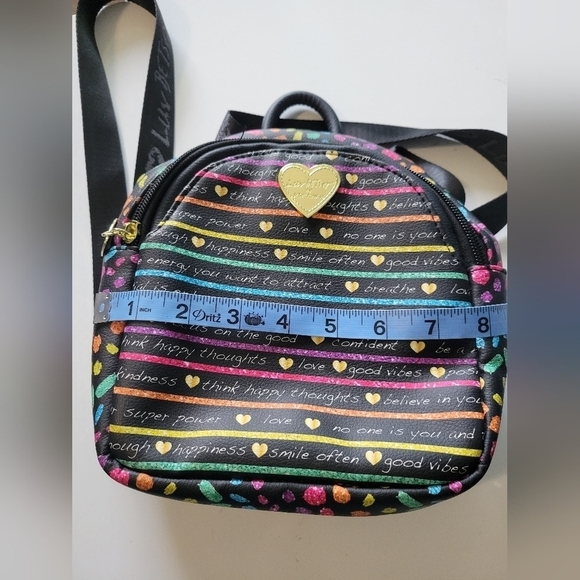 Luv Betsy by Betsy Johnson Rainbow Stripes Positive Verbage Small Backpack NWOT - Picture 4 of 8